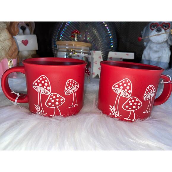 Seeds & Sunshine Mushroom Toadstool 2 Coffee Mugs & 1 Glass Mushroom Cannister - Picture 8 of 12